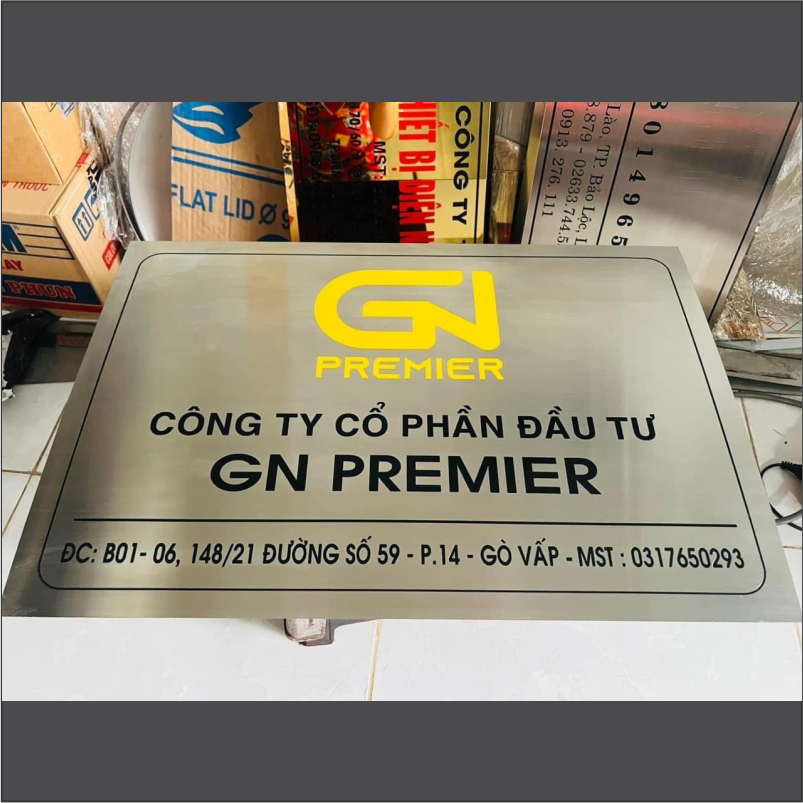 Bảng công ty inox bạc xước - M21 (20x30cm) in UV